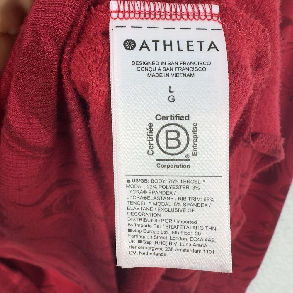 Athleta Womens Coaster Luxe Sweatshirt Large Red Paisley Pullover Athleisure Top - Picture 8 of 16